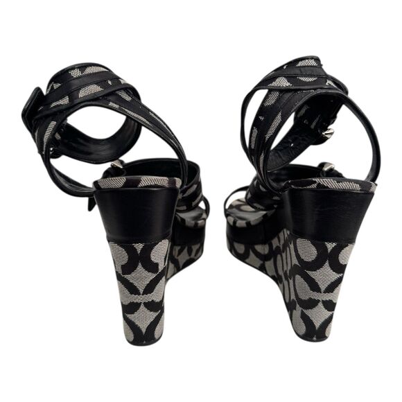 Coach Logo Maralee Wedge Jacquard Sandals Women’s 8.5B Black/Gray - Picture 6 of 9